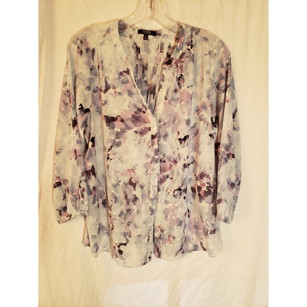 Women's NYDJ Blue Floral Long Sleeve Blouse Size S